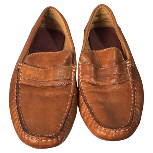 Calvin Klein Mens leather Brown Square Toe Loafers‎ G12 - Picture 7 of 7